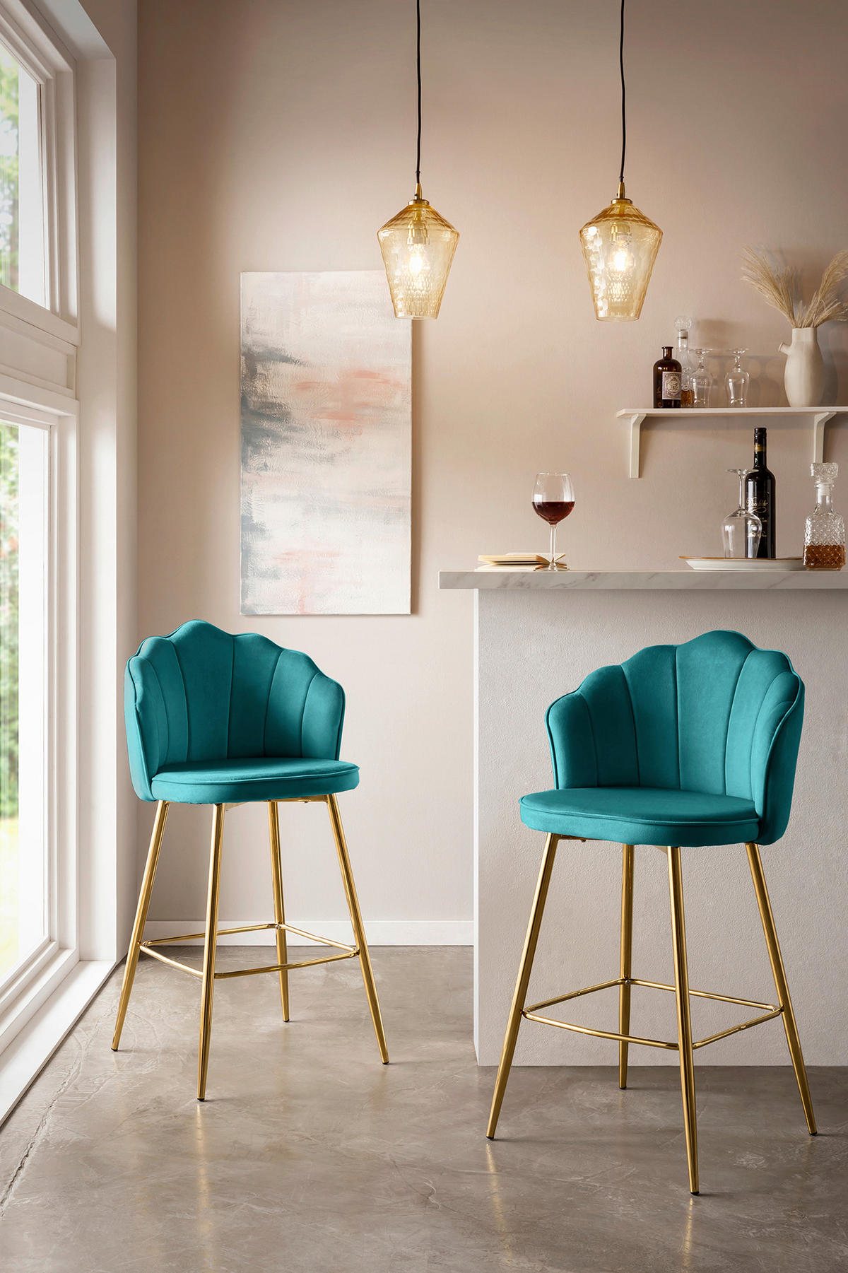 BARHOCKER-SET in Grün  - Goldfarben/Grün, MODERN, Textil/Metall (52/100/54cm) - Livetastic