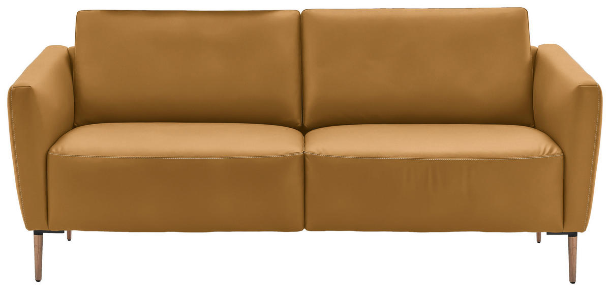2-SITZER-SOFA Echtleder Currygelb  - Currygelb/Eichefarben, Natur, Leder/Holz (207/86/87cm) - Valnatura