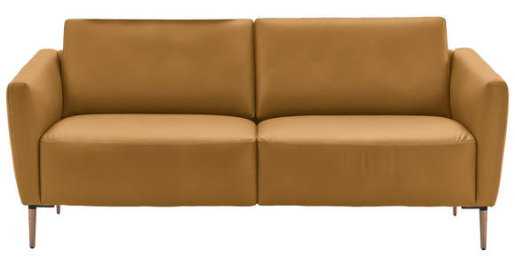 2-SITZER-SOFA  in Echtleder Currygelb   - Currygelb/Eichefarben, Natur, Leder/Holz (207/86/87cm) - Valnatura