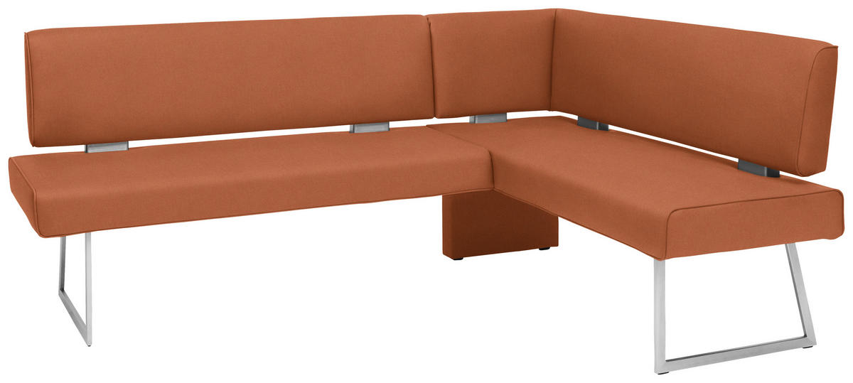 ECKBANK in Metall, Textil Edelstahlfarben, Karamell  - Edelstahlfarben/Karamell, Design, Textil/Metall (208/160cm) - Dieter Knoll