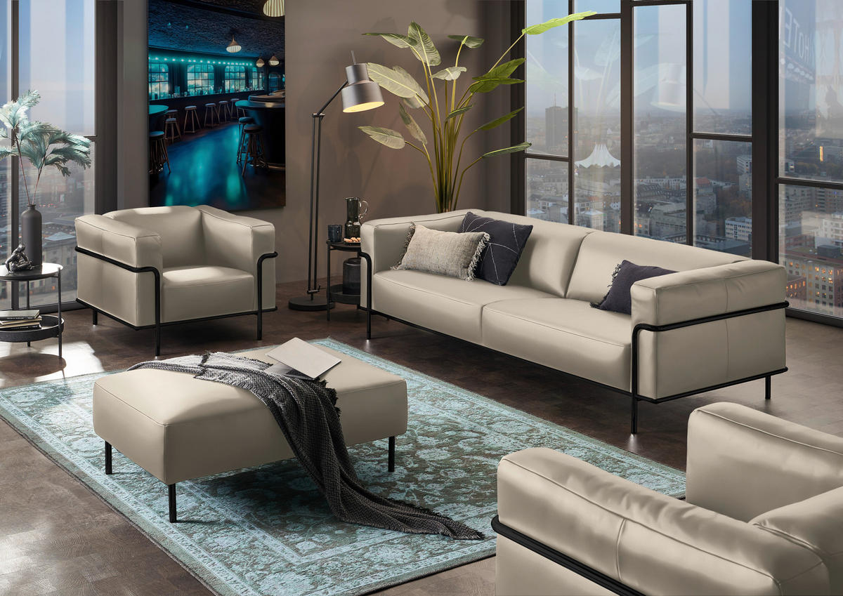 3-SITZER-SOFA in Echtleder Beige  - Beige/Schwarz, Design, Leder/Metall (236/67/96cm) - Johann Jakob