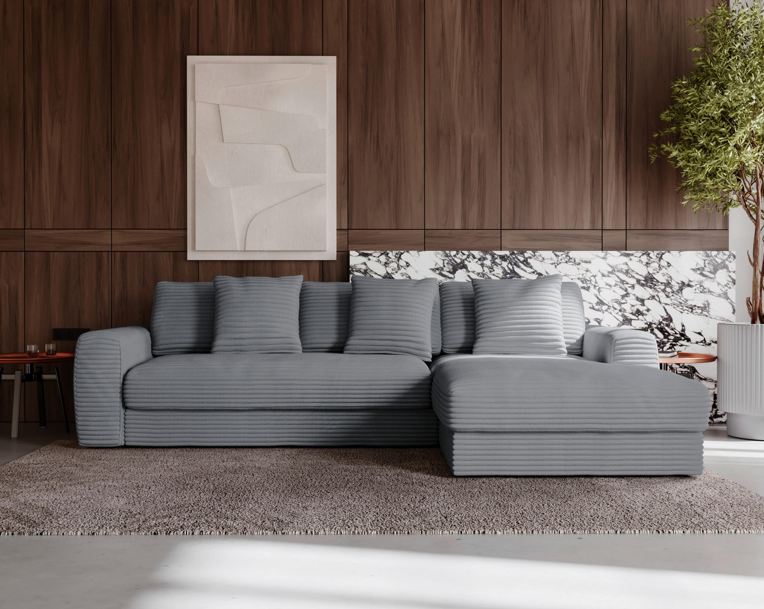 ECKSOFA Dunkelgrau Cord - Dunkelgrau/Schwarz, MODERN, Kunststoff/Textil (302/182cm) - Carryhome