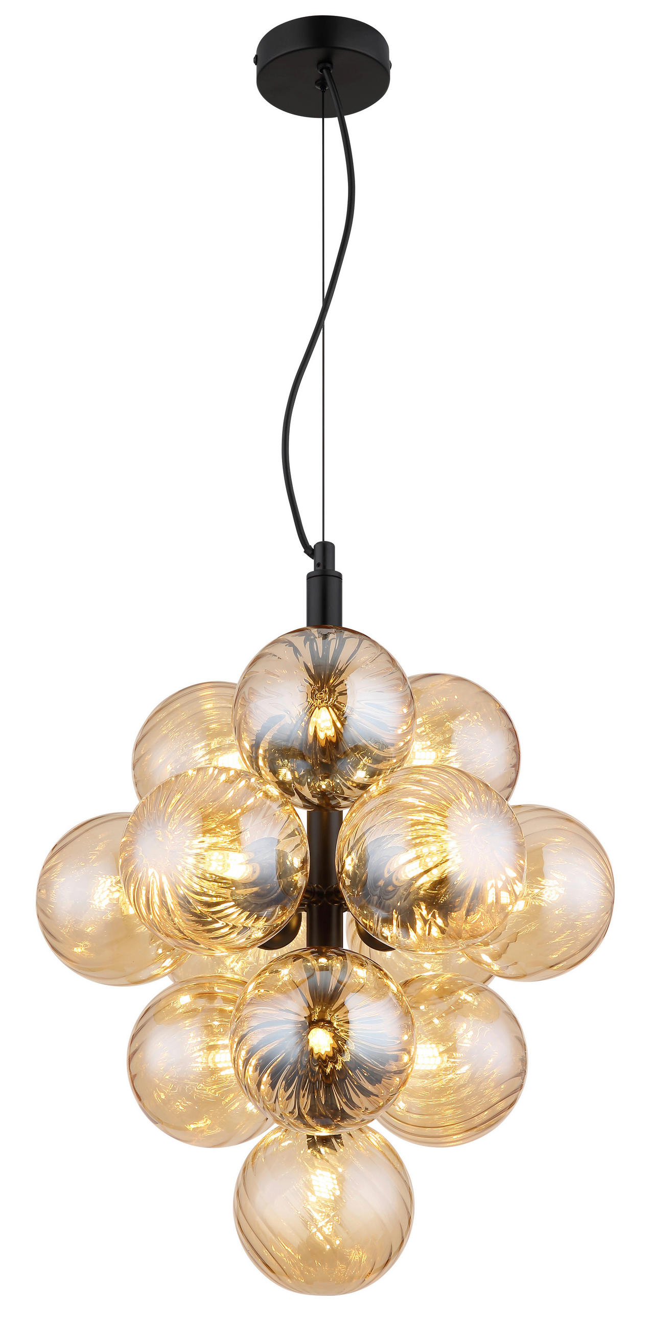 HÄNGELEUCHTE 39,5/120 cm    - Schwarzchrom/Orange, Design, Glas/Kunststoff (39,5/120cm) - Globo