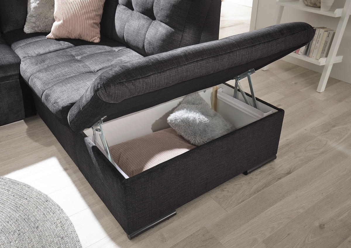 ECKSOFA in Mikrovelours Schwarz  - Schwarz, Konventionell, Kunststoff/Textil (283/217cm) - MID.YOU