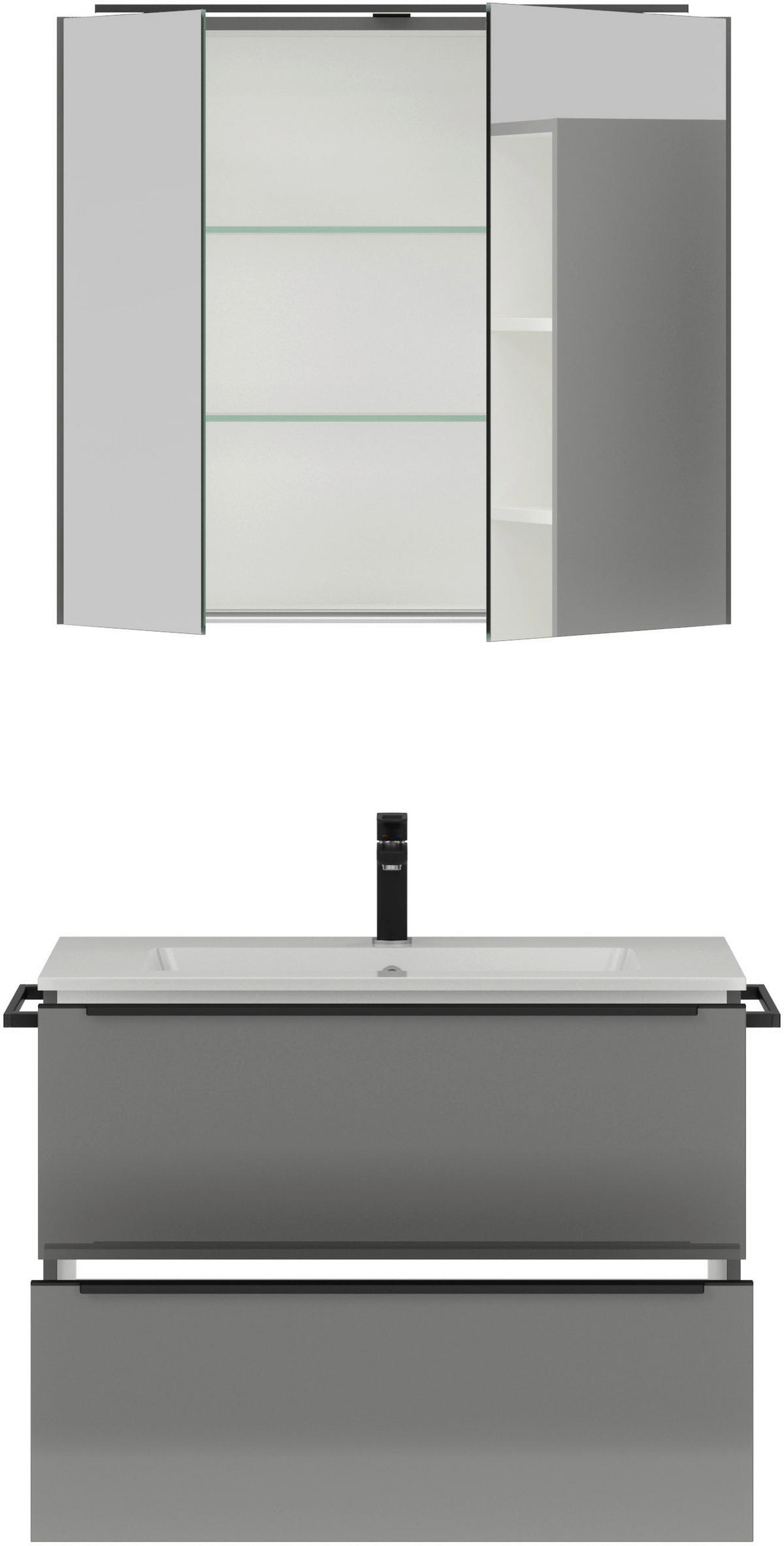 BADEZIMMER 3-teilig  in 81 cm  - Schieferfarben/Schwarz, MODERN, Holzwerkstoff/Stein (81cm) - Nobilia