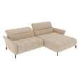 ECKSOFA Beige Flachgewebe Rücken echt, Kopfteilverstellung, Sitztiefenverstellung  - Beige/Schwarz, KONVENTIONELL, Textil/Metall (272/175cm) - Carryhome