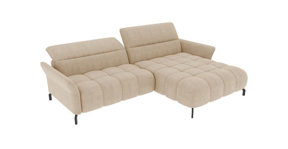 ECKSOFA Beige Flachgewebe Rücken echt, Kopfteilverstellung, Sitztiefenverstellung  - Beige/Schwarz, KONVENTIONELL, Textil/Metall (272/175cm) - Carryhome