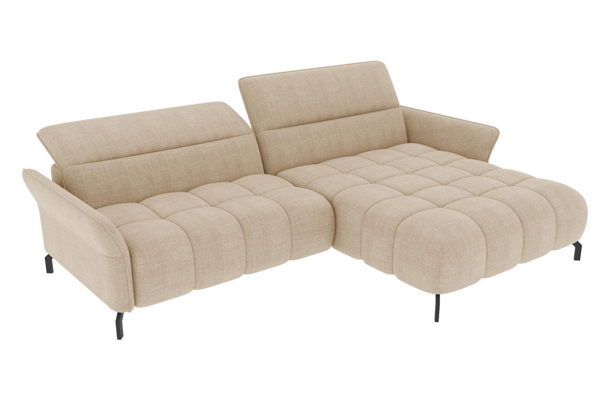 ECKSOFA Beige Flachgewebe Rücken echt, Kopfteilverstellung, Sitztiefenverstellung  - Beige/Schwarz, KONVENTIONELL, Textil/Metall (272/175cm) - Carryhome