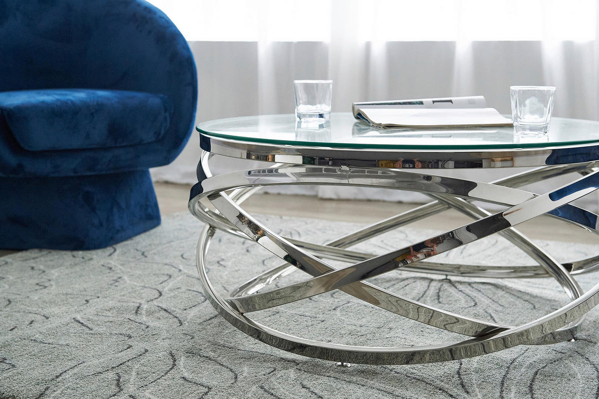 COUCHTISCH Sicherheitsglas 80/80/42 cm rund Klar, Silberfarben  - Klar/Silberfarben, Design, Glas/Metall (80/80/42cm) - Livetastic