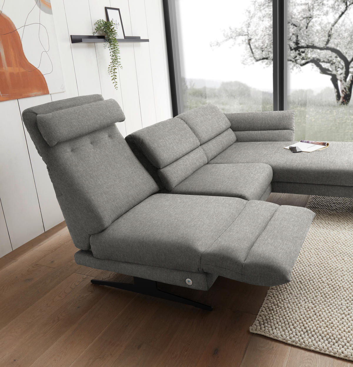 ECKSOFA in Flachgewebe Hellgrau  - Hellgrau/Schwarz, Design, Textil/Metall (279-327/176-217cm) - Dieter Knoll