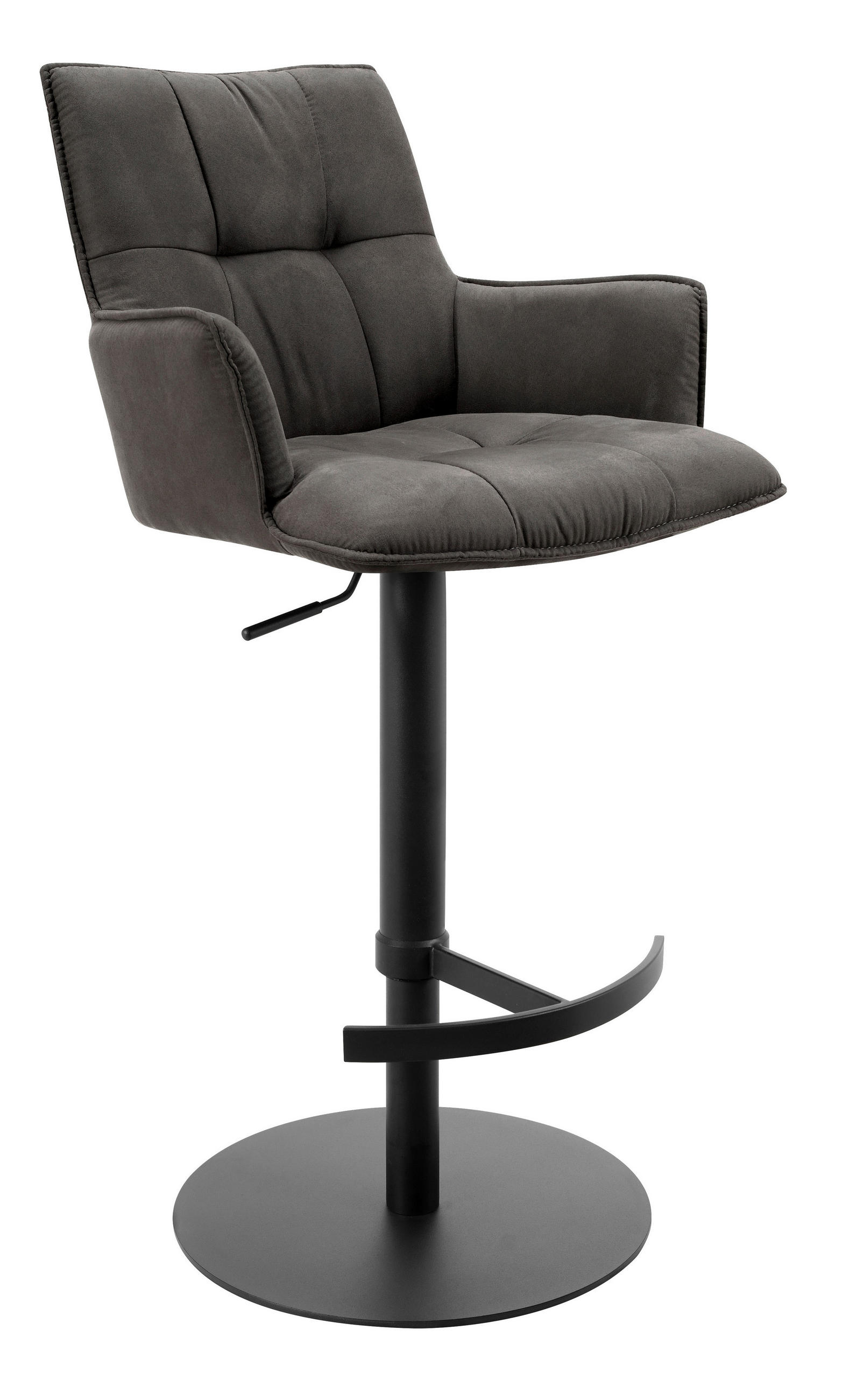 BARHOCKER Mikrofaser Schwarz, Dunkelgrau Eisen Stoffauswahl, Typenauswahl, Sitzfläche 360° drehbar  - Dunkelgrau/Schwarz, Design, Textil/Metall (56/100/56cm) - Novel