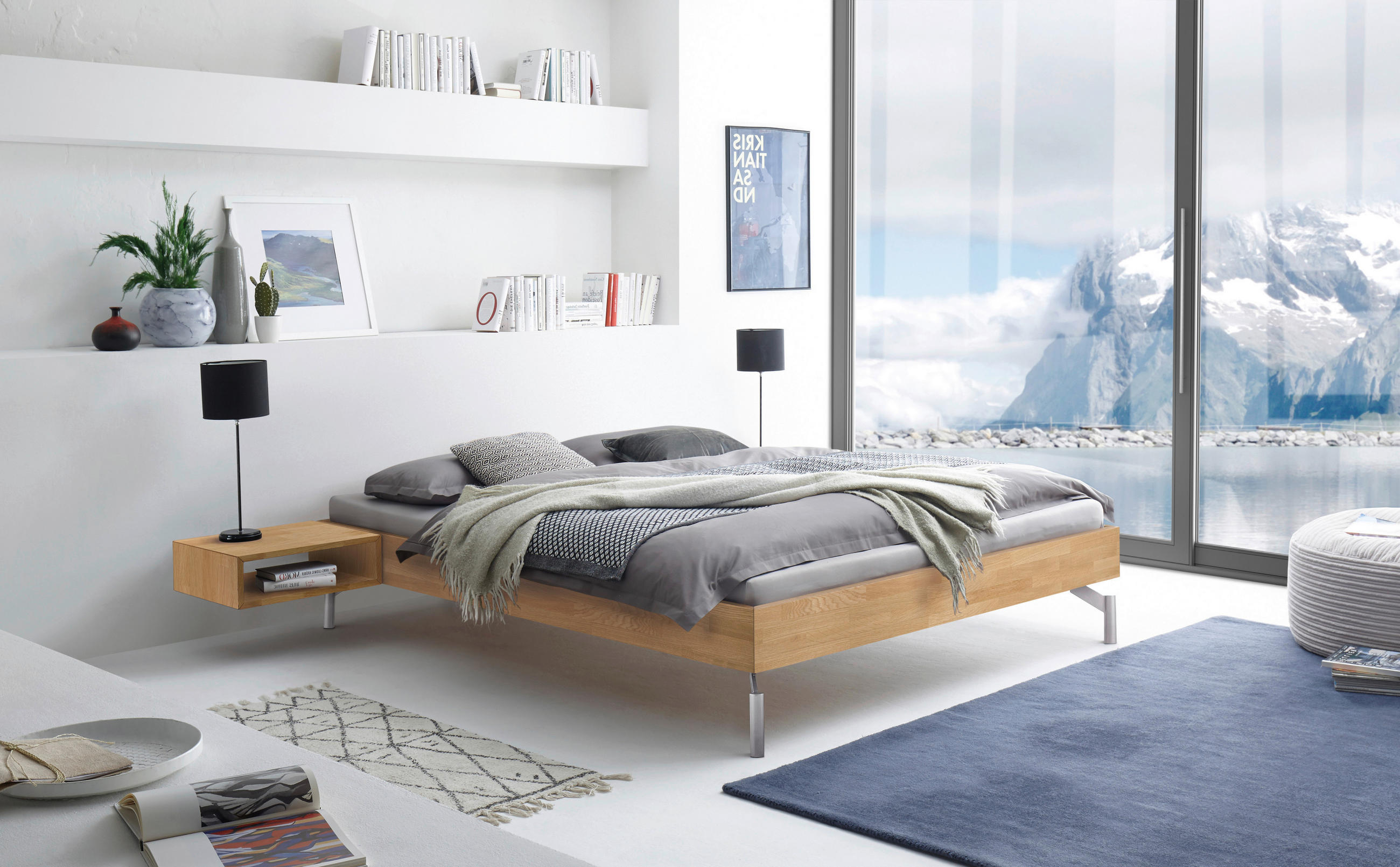 BETT 90/200 cm  in Eiche Bianco  - Eiche Bianco/Alufarben, MODERN, Holz/Metall (90/200cm) - Hasena