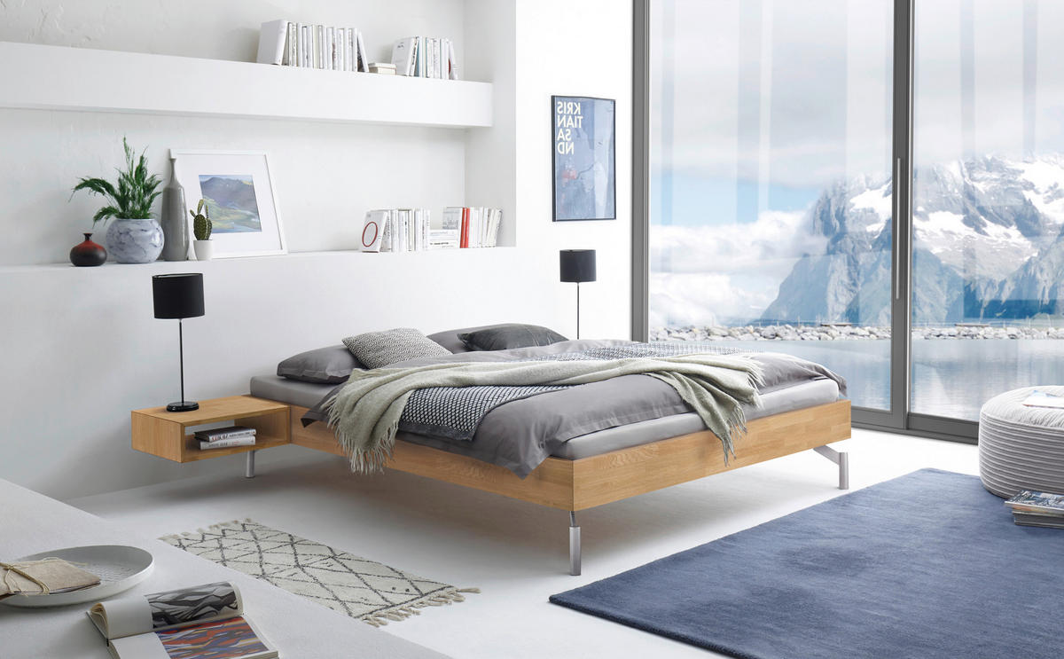 BETT 120/200 cm  in Eiche Bianco  - Eiche Bianco/Alufarben, Design, Holz/Metall (120/200cm) - Hasena