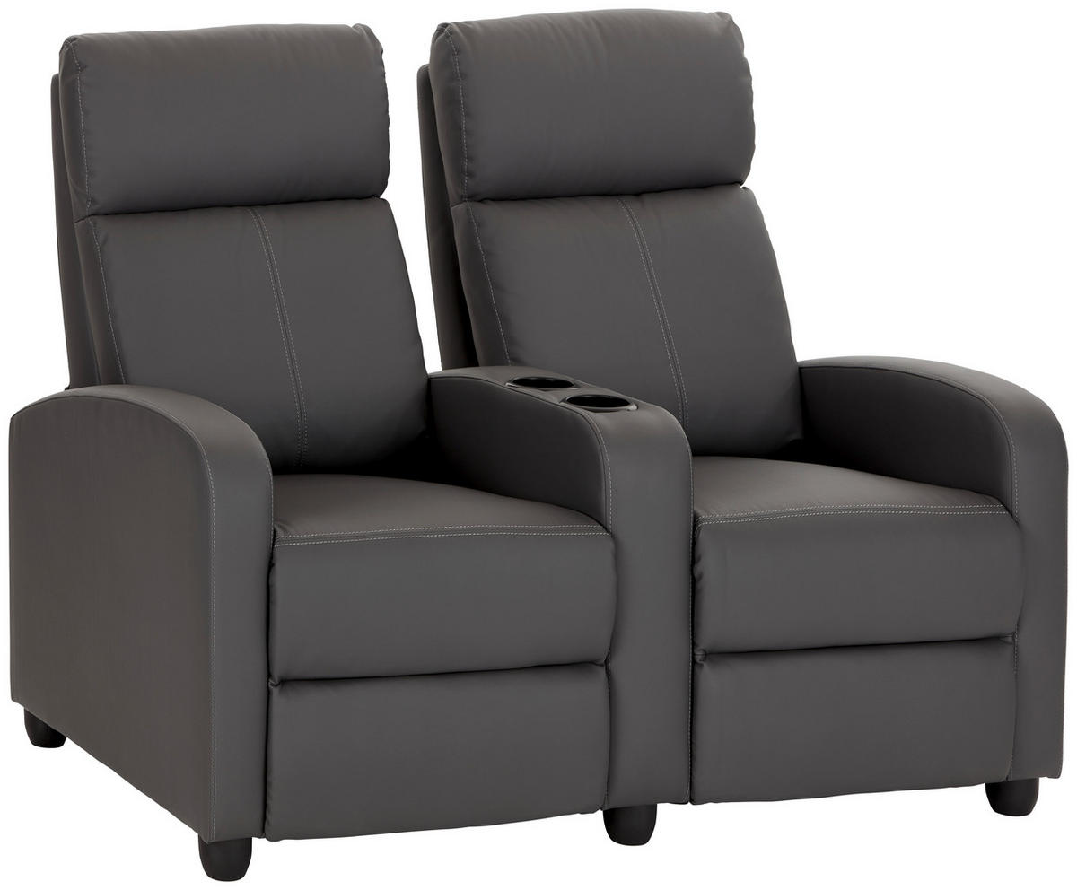 HEIMKINO-SOFA Lederlook Grau  - Schwarz/Grau, KONVENTIONELL, Kunststoff/Textil (128/100/87cm) - MID.YOU