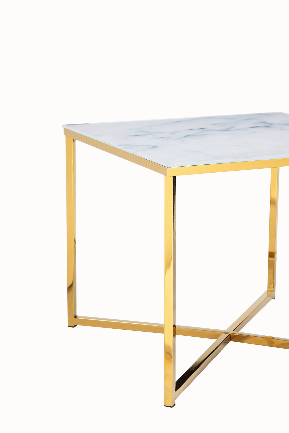 BEISTELLTISCH 50/50/42 cm Weiß, Goldfarben quadratisch  - Goldfarben/Weiß, Design, Glas/Metall (50/50/42cm) - Livetastic