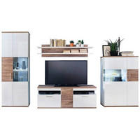 WOHNWAND  in Weiss, Eichefarben 330/199/50 cm  - Weiss/Eichefarben, Design, Glas/Holzwerkstoff (330/199/50cm) - Livetastic