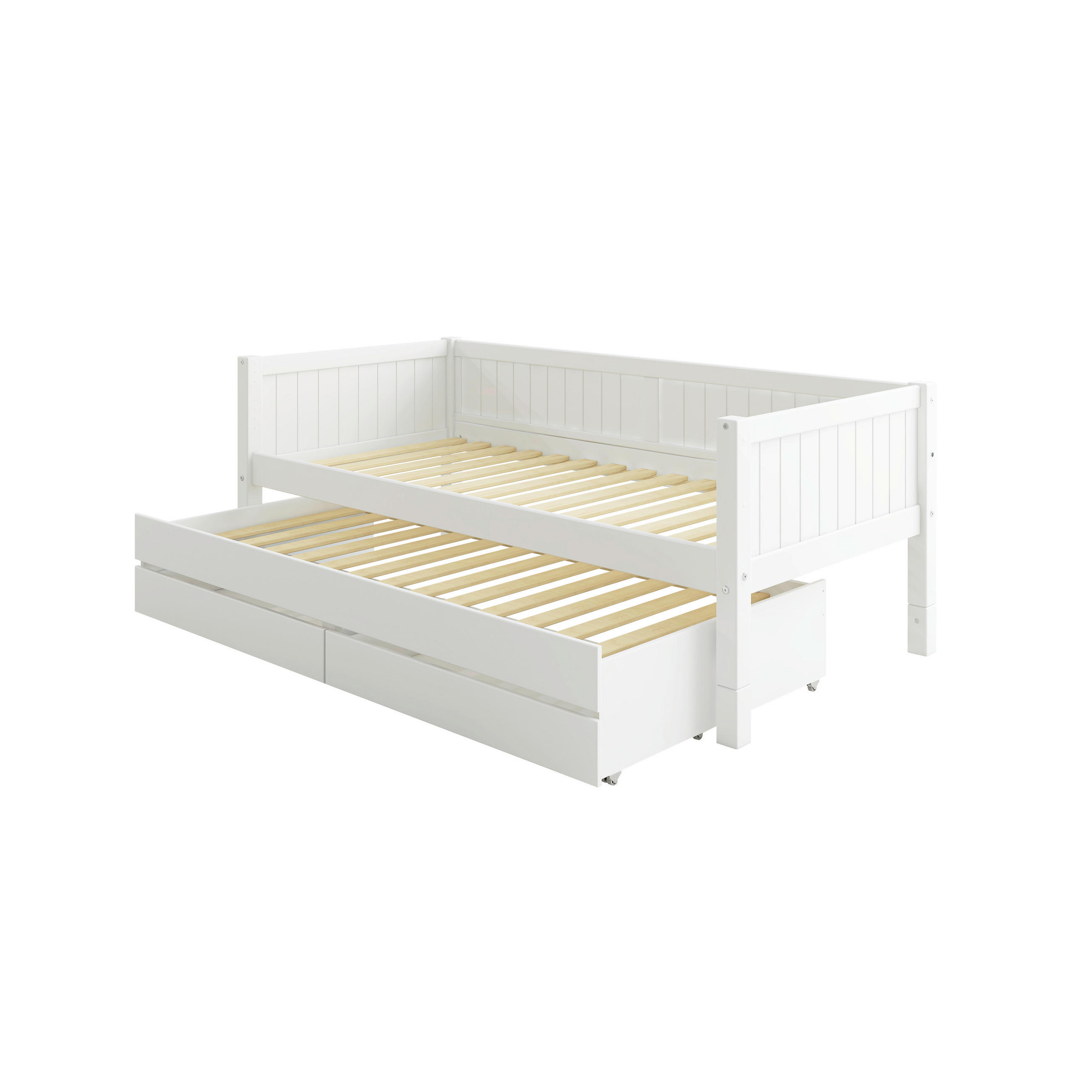 AUSZIEHBETT 90/200 cm,  in Weiß, Bettschubladen, Rollrost für Zusatzbett, Rollrost für Hauptbett  - Weiß, MODERN, Holz (90/200cm) - Chameo