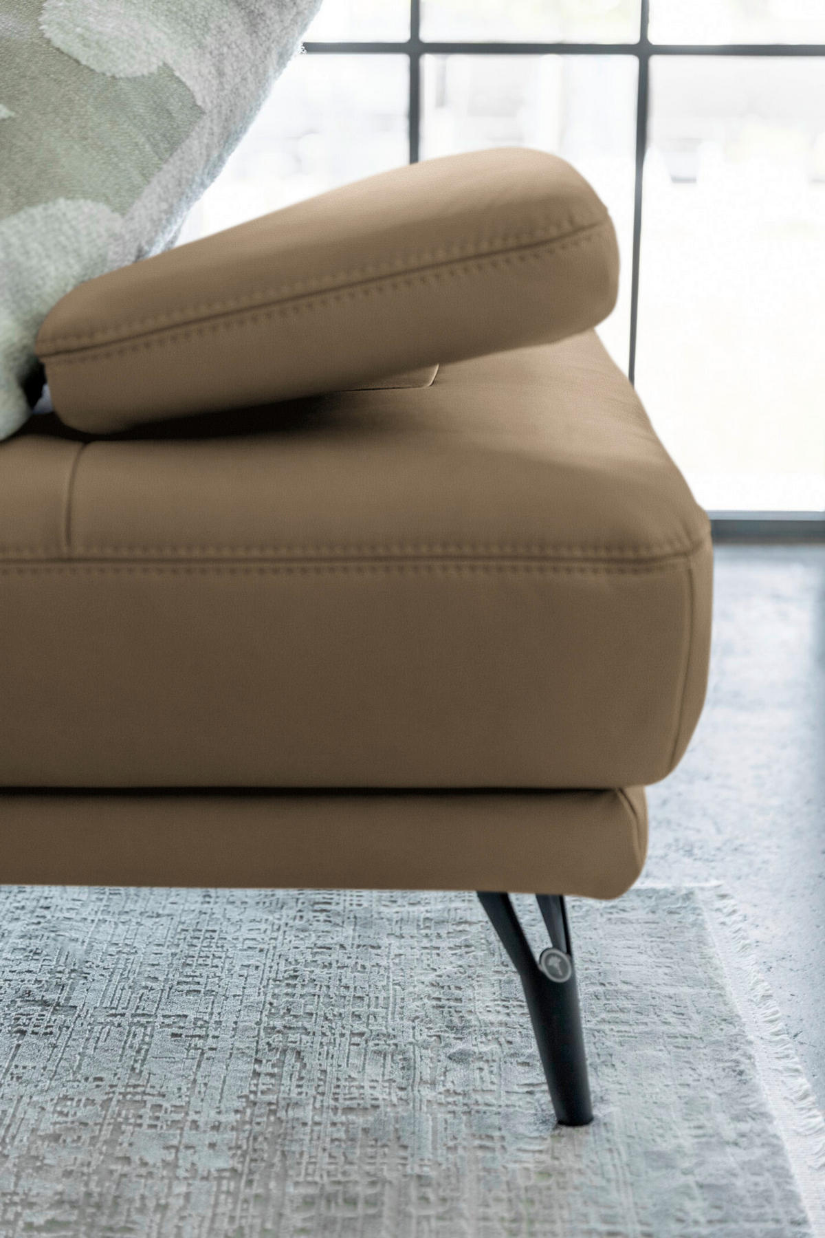 ECKSOFA Echtleder Khaki  - Khaki/Schwarz, Konventionell, Leder/Metall (301/180cm) - Joop!