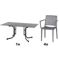 GARTENGARNITUR 5-teilig  - Anthrazit/Grau, Basics, Holzwerkstoff/Kunststoff (90/80/160cm) - Siena Garden