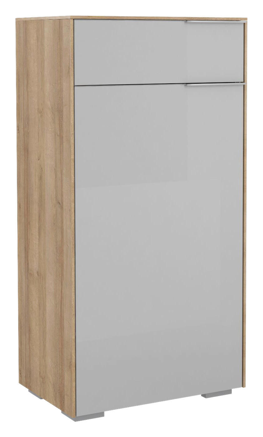 SCHUHSCHRANK Eichefarben, Hellgrau - Chromfarben/Eichefarben, Design, Glas/Holzwerkstoff (55,8/110,2/37,3cm) - Voleo