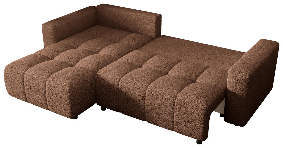 ECKSOFA Rostfarben Bouclé Zierkissen, Rückenkissen, Bettkasten, Schlaffunktion, Rücken echt, Liegefläche im Originalstoff  - Rostfarben/Schwarz, MODERN, Kunststoff/Textil (190/280cm) - Carryhome