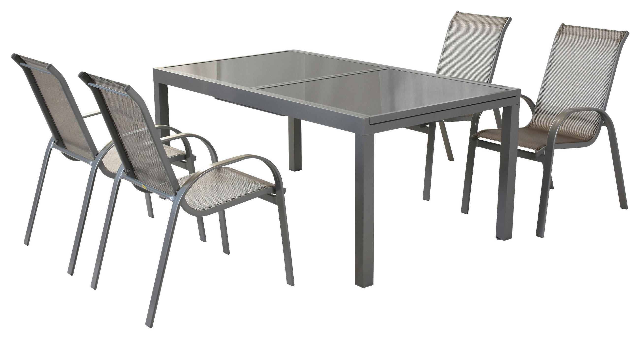 GARTENSET 5-teilig Aluminium 5-teilig  - Silberfarben/Braun, MODERN, Textil/Metall - Gardenson