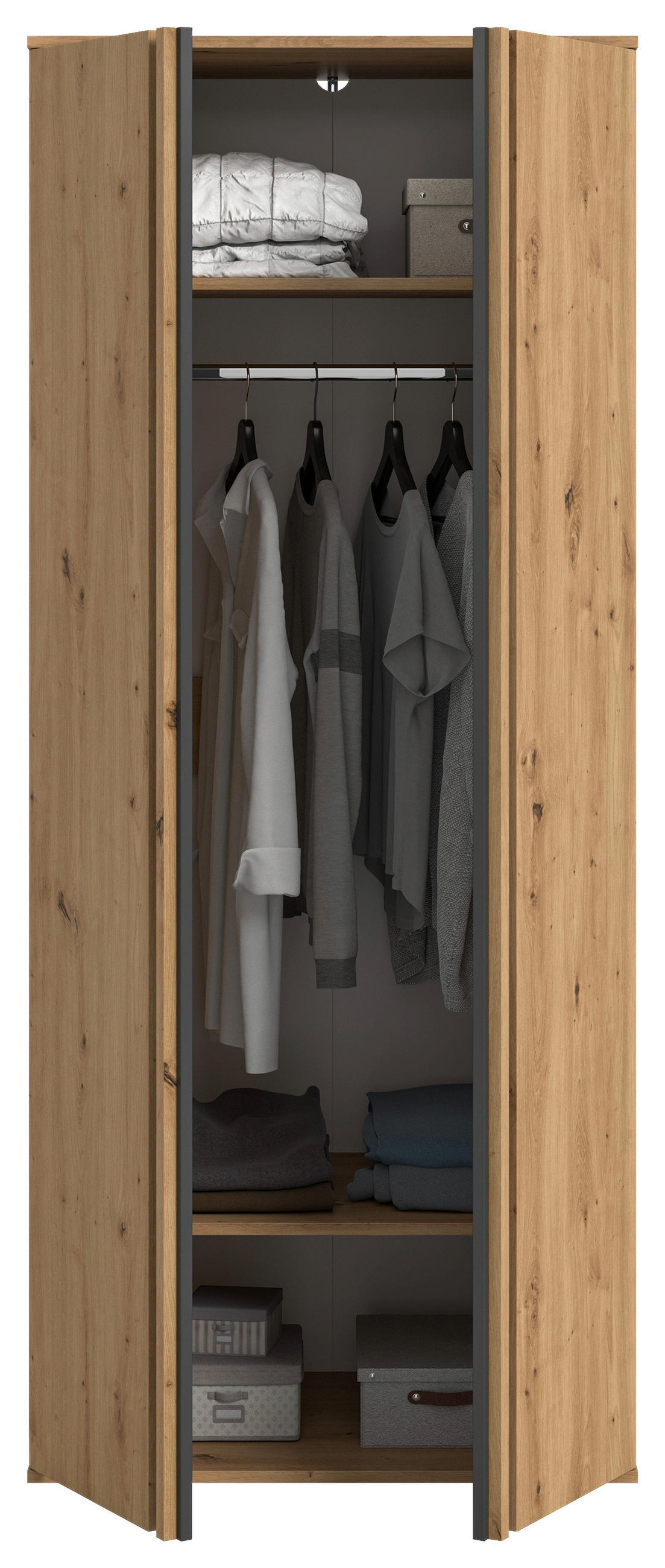 DREHTÜRENSCHRANK 80/192/56 cm,  in Anthrazit, Eiche Artisan, 2-türig  - Anthrazit/Eiche Artisan, ROMANTIK / LANDHAUS, Holzwerkstoff (80/192/56cm) - Livetastic
