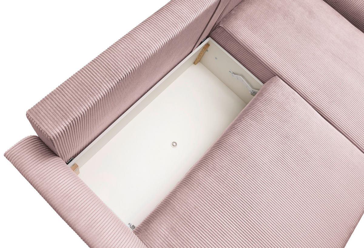 ECKSOFA KIMMY Rosa Cord Zierkissen, Rückenkissen, Bettkasten  - Schwarz/Rosa, Design, Kunststoff/Textil (233/146cm) - P & B