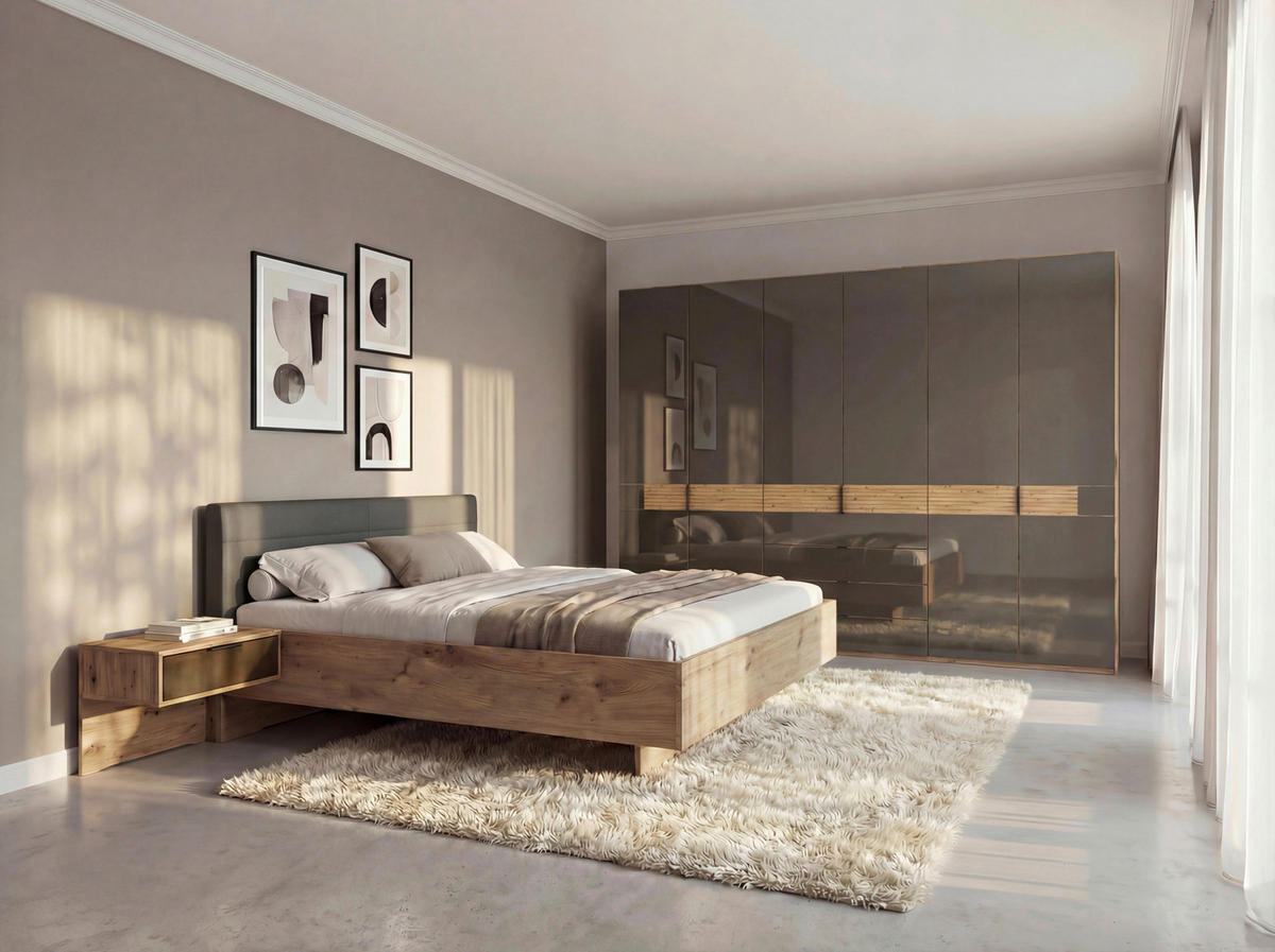 SCHLAFZIMMER Champagner, Eiche Bianco  - Eiche Bianco/Champagner, Design, Glas/Holz (180/200cm) - Musterring