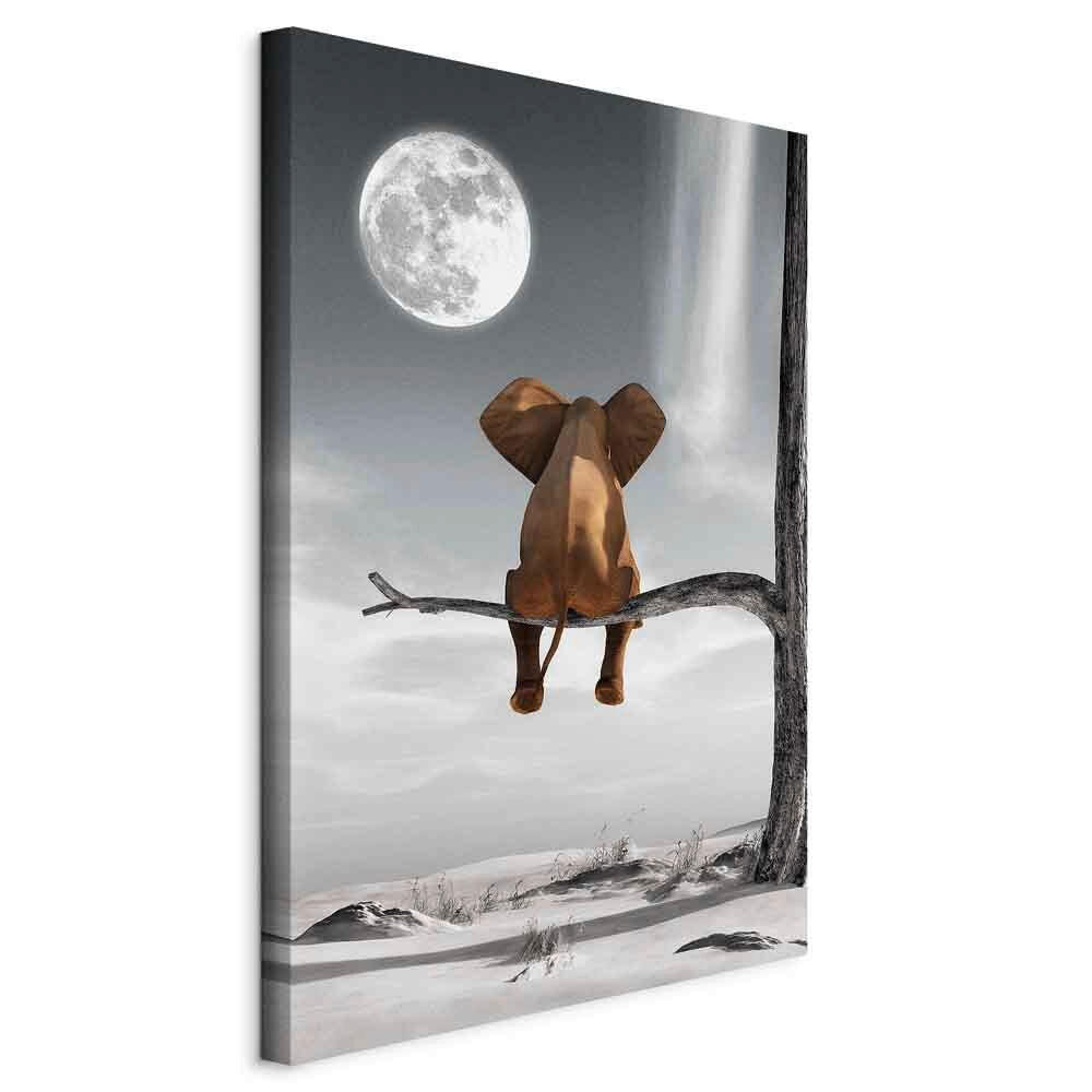 LEINWANDBILD Landschaft & Natur, Mond, Bäume, Tiere 80/120/1,2 cm  - Dunkelgrau/Hellgrau, Basics, Holz/Textil (80/120/1,2cm) - artgeist