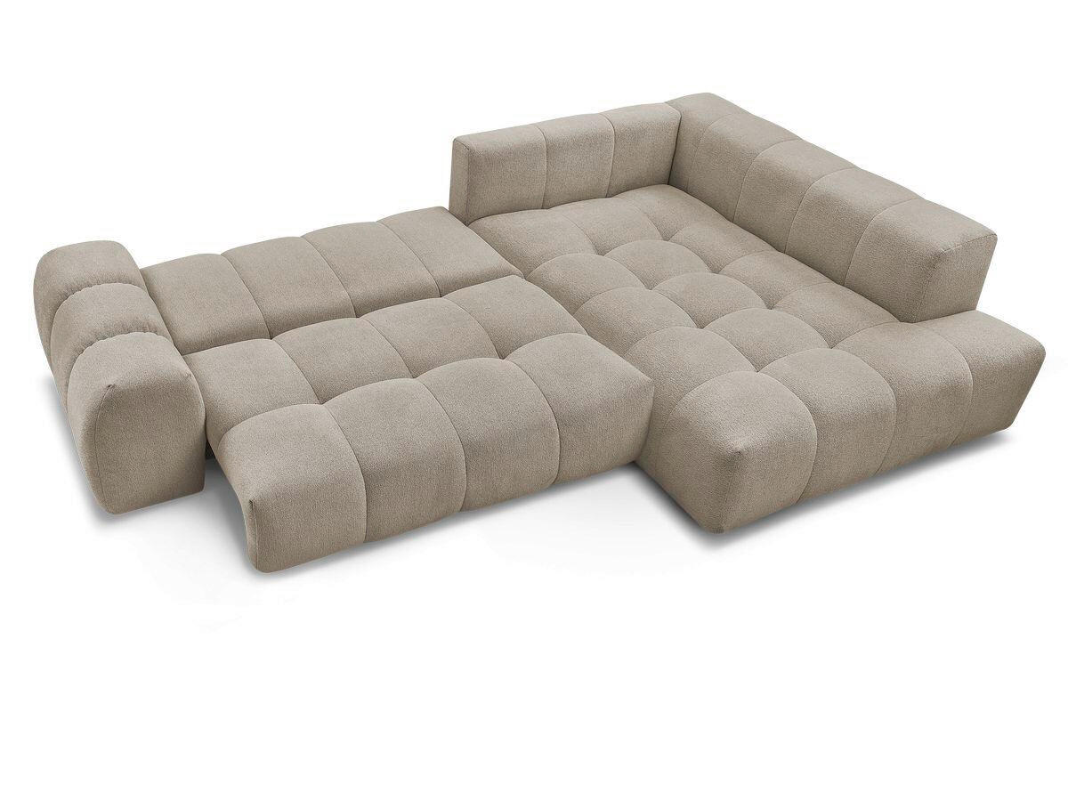 ECKSCHLAFSOFA EVEREST  mit Rücken echt, Armteil links, Armteil rechts Flachgewebe Taupe  - Taupe/Schwarz, MODERN, Kunststoff/Textil (320/212cm)