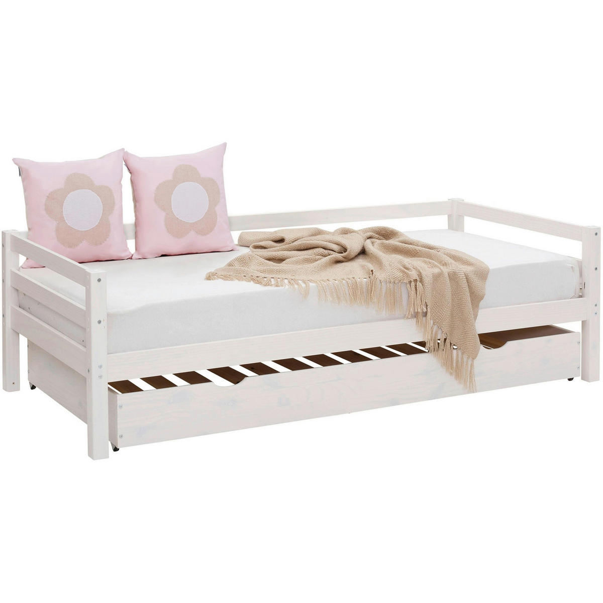 AUSZIEHBETT 90/200 cm,  in Weiß, Bettschublade, Lattenrost für Zusatzbett, Lattenrost für Hauptbett  - Naturfarben/Weiß, MODERN, Holz (90/200cm) - MID.YOU