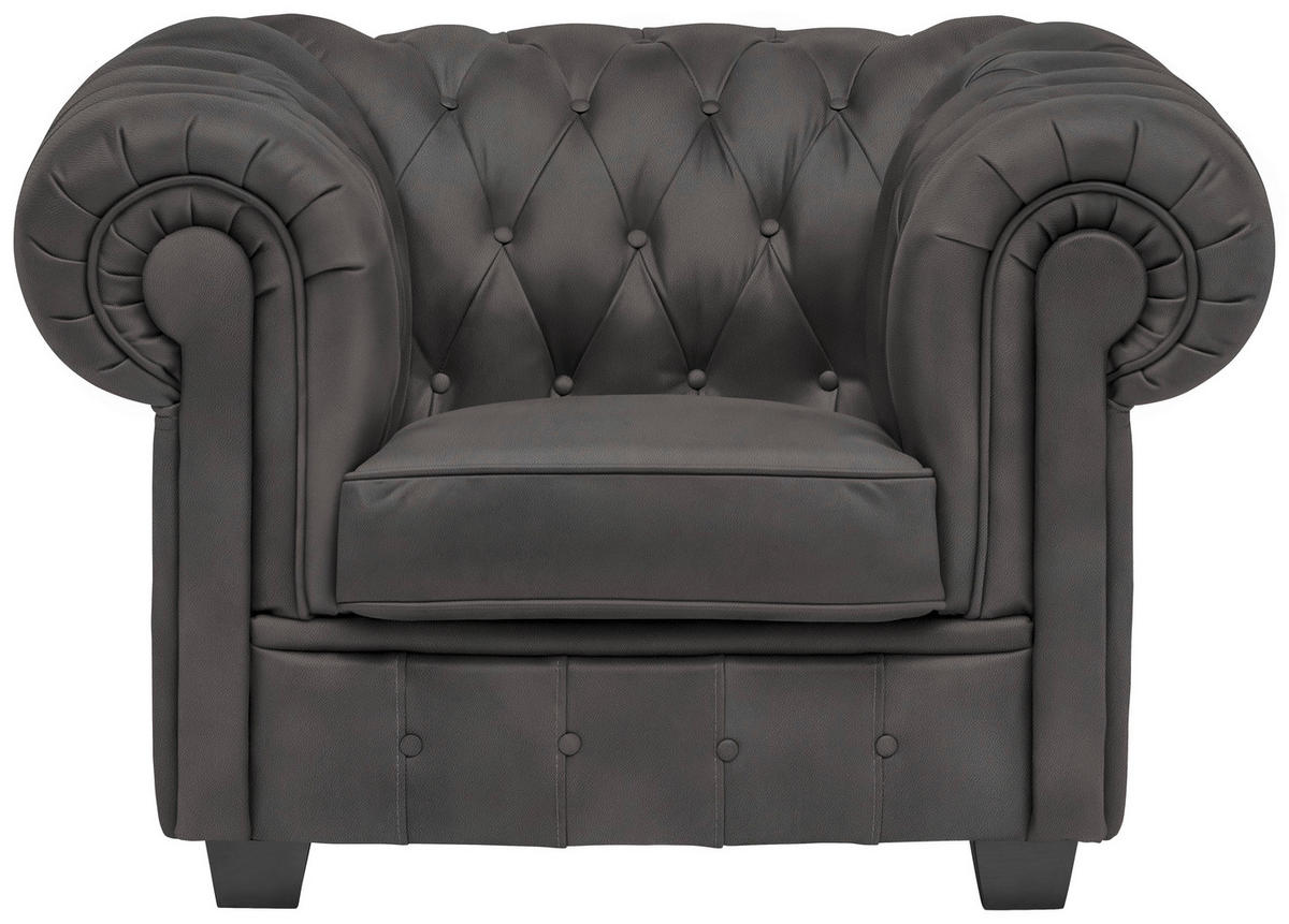 CHESTERFIELD-SESSEL in Lederlook Dunkelgrau  - Wengefarben/Dunkelgrau, Lifestyle, Holz/Textil (115/76,5/96cm) - Landscape