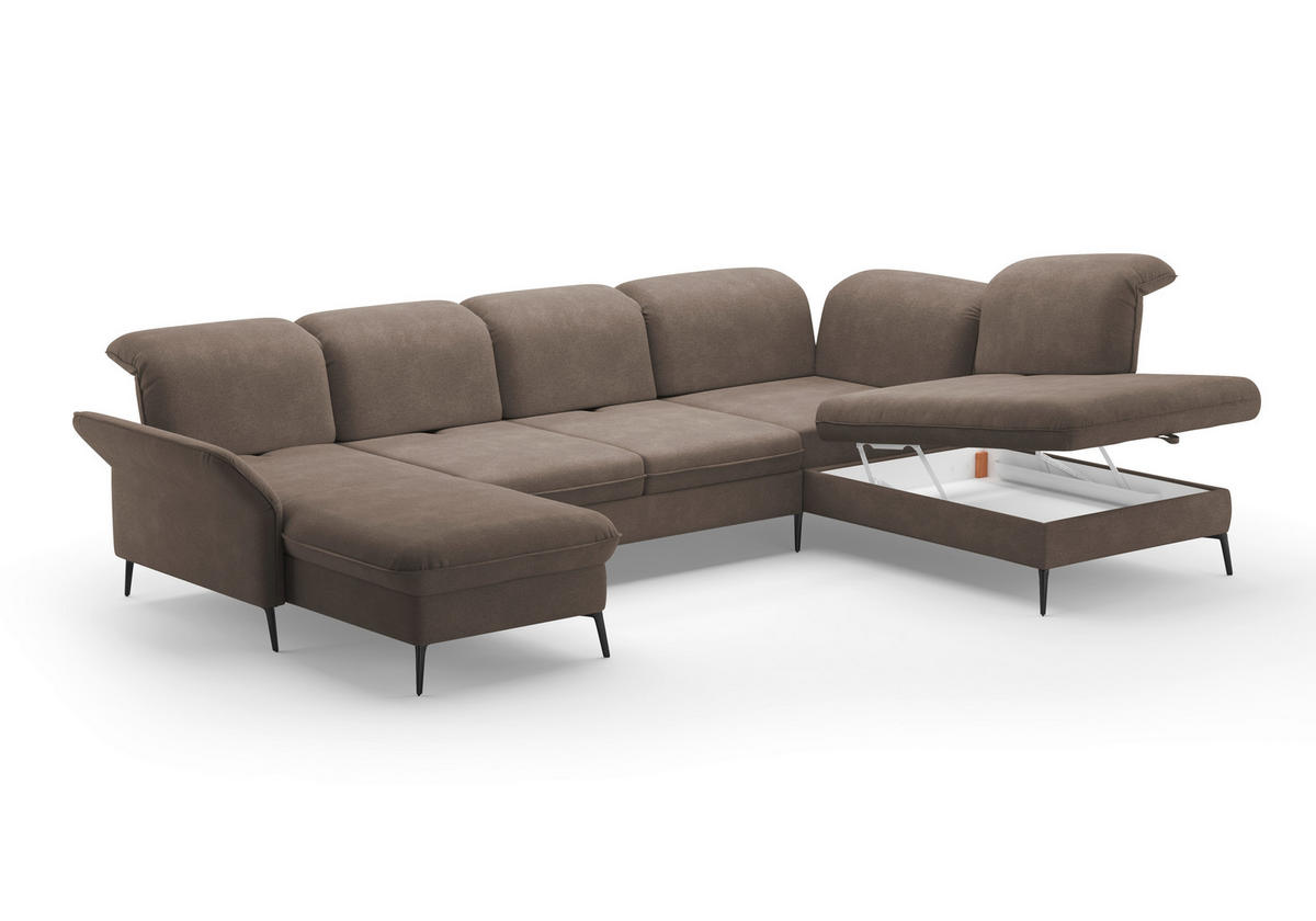 WOHNLANDSCHAFT in Flachgewebe Schlammfarben  - Schlammfarben/Schwarz, Konventionell, Textil/Metall (198/359/231cm) - Sit & More