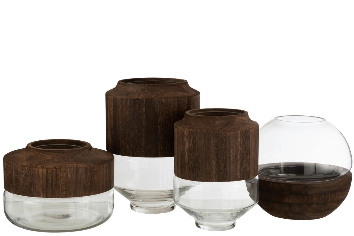 VASE  - Transparent/Braun, Design, Glas/Holz (23/23/31cm) - Ambia Home
