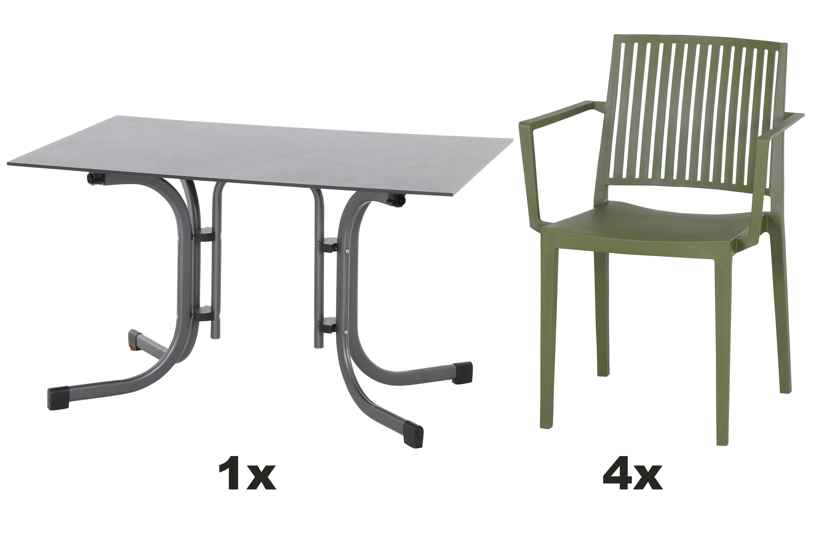GARTENGARNITUR 5-teilig Stahl 5-teilig  - Anthrazit/Grün, Basics, Kunststoff/Metall (80/80/120cm) - Siena Garden