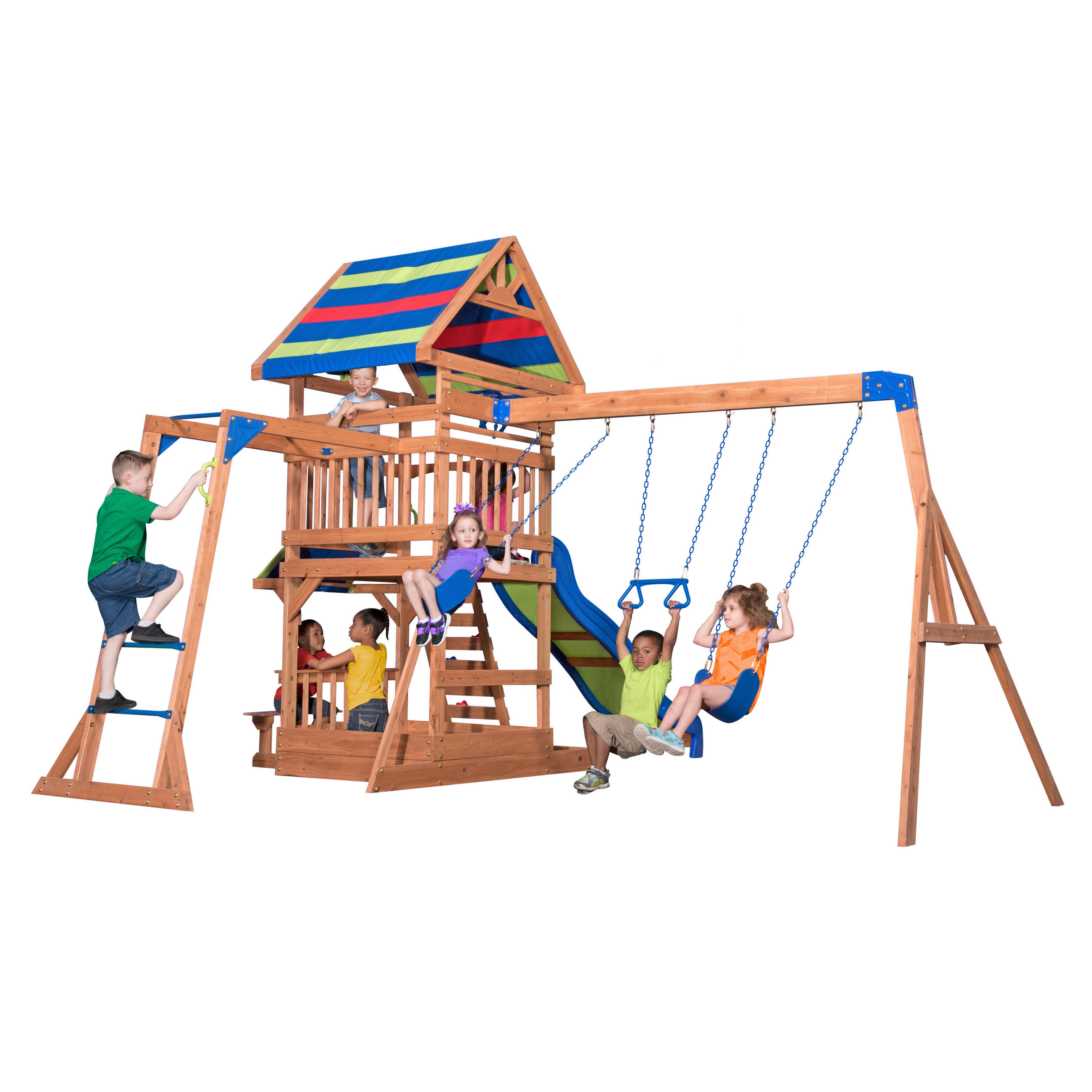 SPIELTURM B1808034 NORTHBROOK 429,3/299,7/136,9 cm Backyard Discovery  - Blau/Rot, Basics, Holz (429,3/299,7/136,9cm) - Ambia Garden