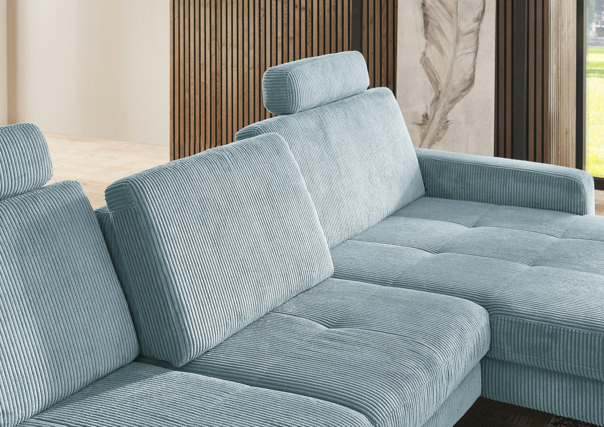 ECKSOFA in Cord Hellblau  - Schwarz/Hellblau, Modern, Textil/Metall (302/177cm) - Beldomo Style