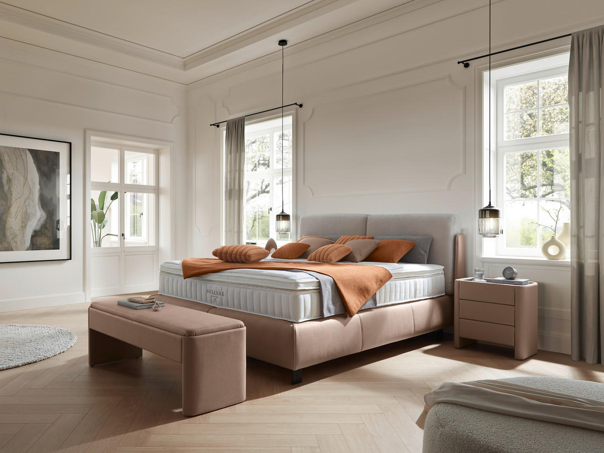 BOXSPRINGBETT 180/200 cm  in Hellbraun, Greige  - Hellbraun/Greige, Design, Textil/Metall (180/200cm) - Johann Jakob