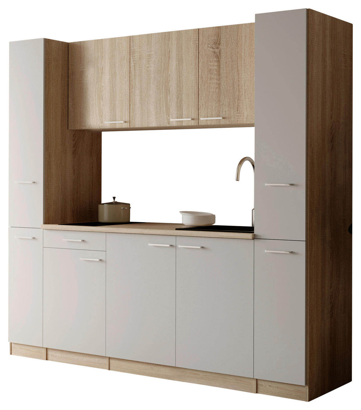 KÜCHENBLOCK Ingrid 210 cm  in Weiß  - Eichefarben/Alufarben, Design, Holzwerkstoff/Kunststoff (210cm) - Respekta