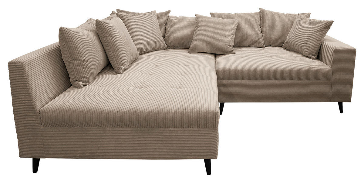Ecksofa inkl. Hocker in Cord Hellbraun  - Hellbraun/Schwarz, Design, Holz/Textil (174/247cm) - MID.YOU