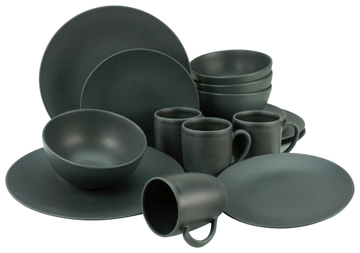 KOMPLETT SERVIS Soft Touch Black 16 delar  - svart, Trend, keramik - Creatable