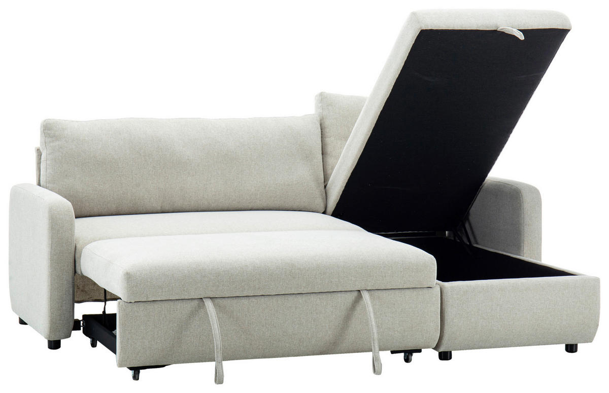 ECKSOFA Leinenoptik Beige  - Beige/Schwarz, Design, Kunststoff/Textil (152,5/225,5cm) - Livetastic