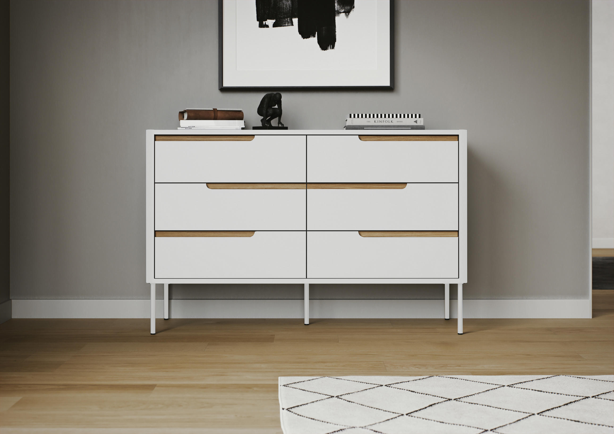 KOMMODE 130/83/45 cm  - Eichefarben/Weiß, Design, Holz/Metall (130/83/45cm)