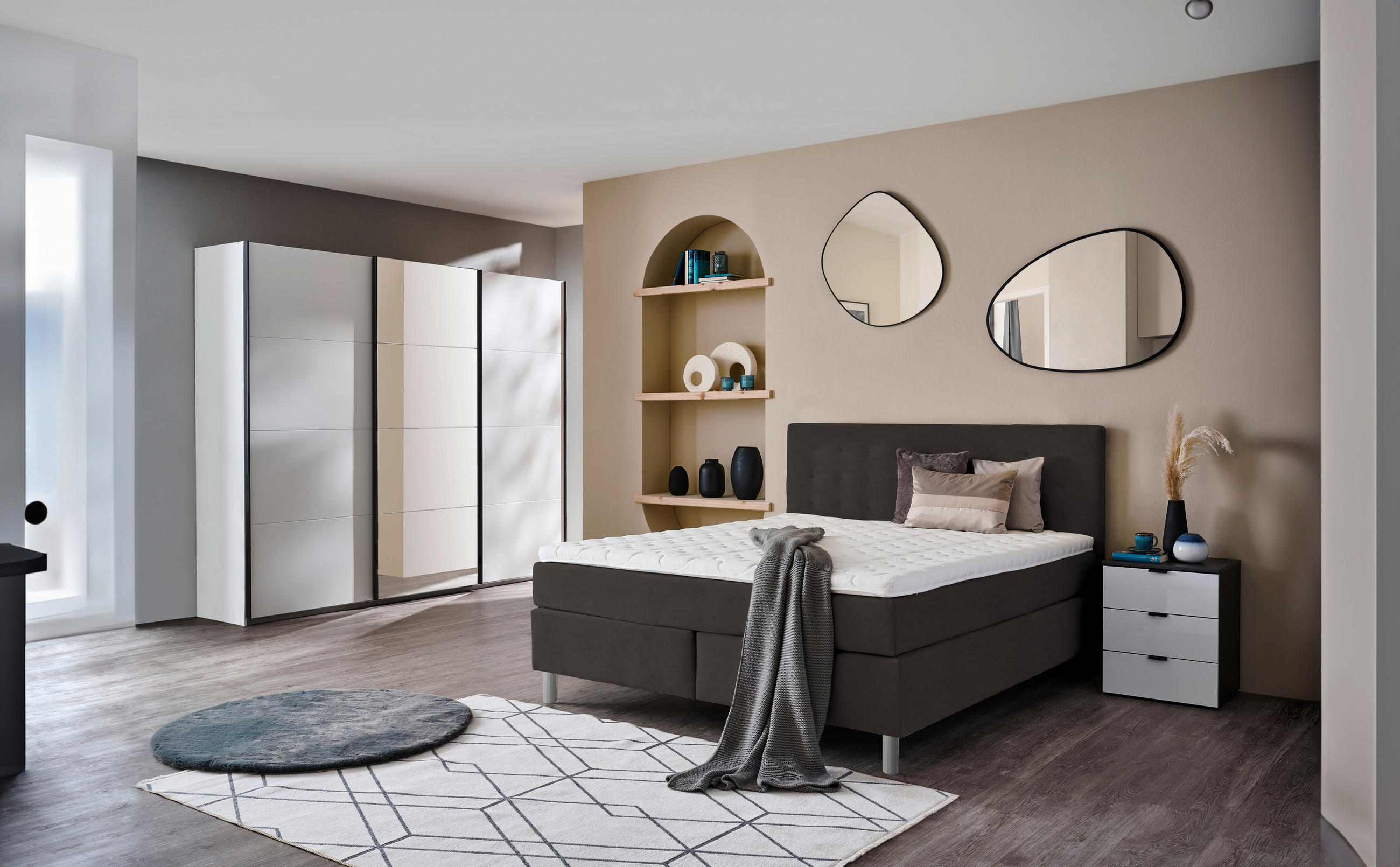 BOXSPRINGBETT 160/200 cm  in Dunkelbraun  - Chromfarben/Dunkelbraun, KONVENTIONELL, Kunststoff/Textil (160/200cm) - Voleo