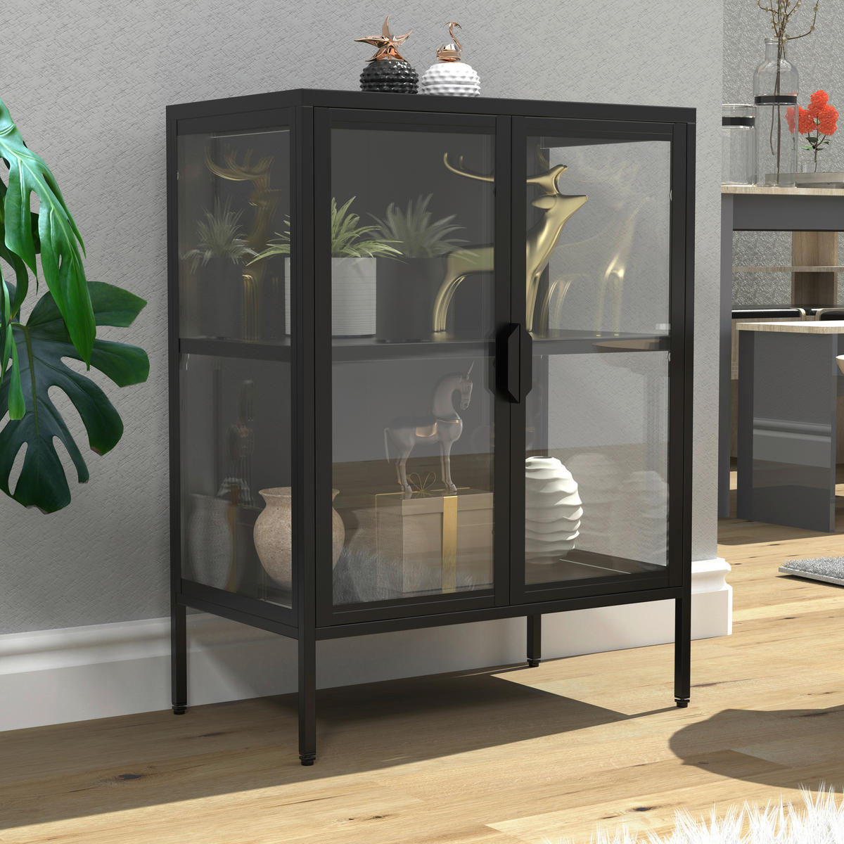 VITRINSKÅP  i svart  - svart/transparent, Design, metall/glas (60/80/35cm) - MID.YOU