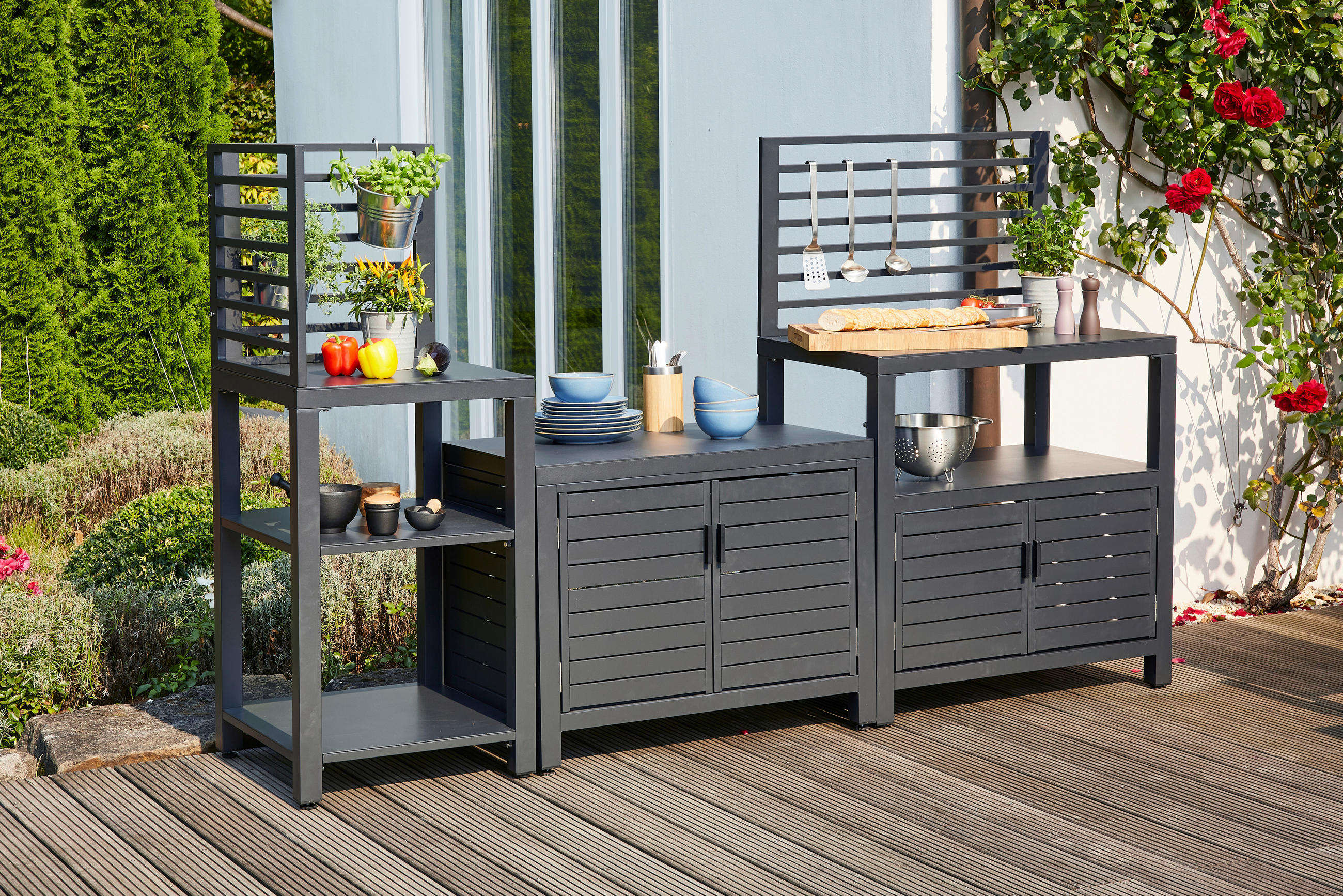 OUTDOORKÜCHE - Anthrazit, KONVENTIONELL, Metall (168/70,5/90cm) - Siena Garden