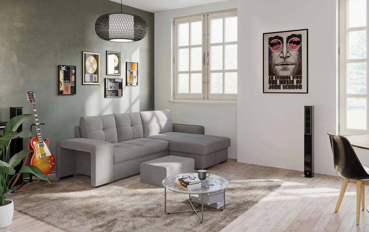 ECKSCHLAFSOFA Grau Mikrofaser  - Schwarz/Grau, MODERN, Kunststoff/Textil (268/156cm) - MID.YOU