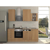 KÜCHENBLOCK 220 cm   in Buchefarben  - Edelstahlfarben/Beige, MODERN, Glas/Holzwerkstoff (220cm) - FlexWell