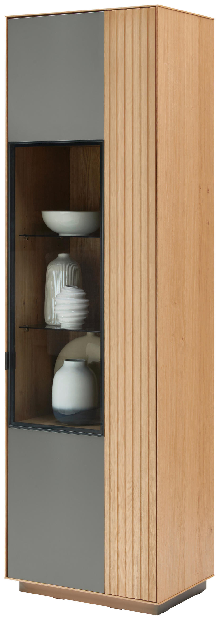VITRINE Grau, Eichefarben  60,1/200/42 cm  - Eichefarben/Schwarz, Natur, Glas/Holz (60,1/200/42cm) - Linea Natura